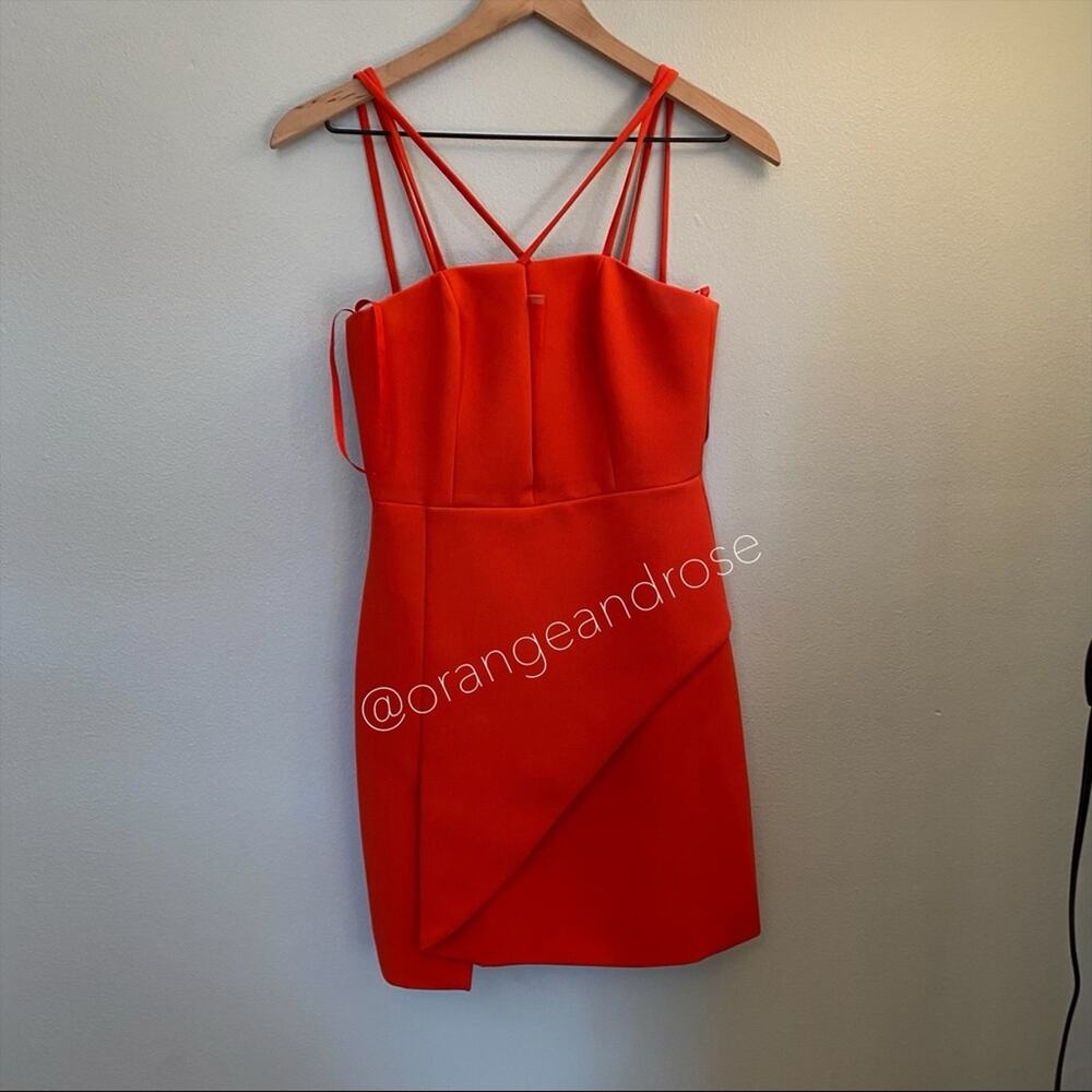 BCBGMAXAZRIA Red Sexy Mesh Strappy Cocktail Mini Dress Event 2 XS Party Dance - Picture 7 of 8